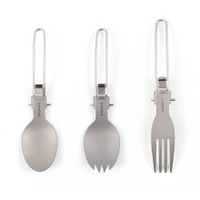 Tenedor y cuchara plegables para ensalada de titanio, 3 piezas, 16x4 cm, metálico