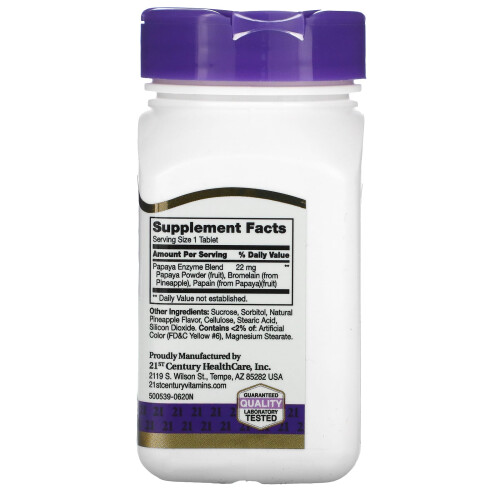 21st Century, Papaja Enzyme, Eetbaar, 100 Tablets 1