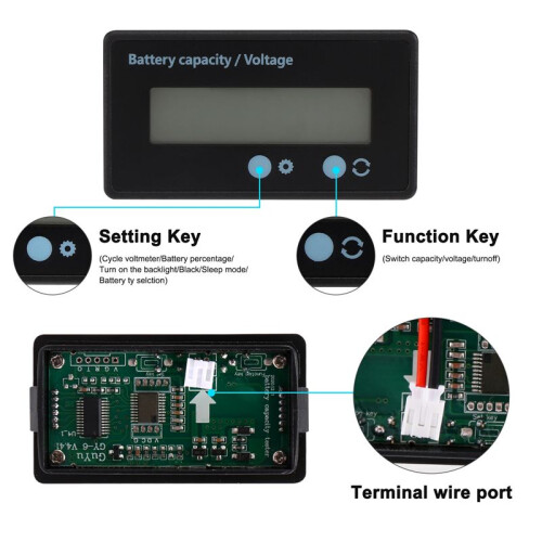 Lcd-Batterijcapaciteitsmonitor,Waterdichte 12V/24V/36V/48V 2