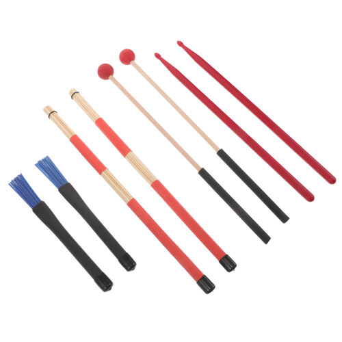 2Pièces Ensemble Percussion Rouge Nylon Bois Mallets Brosses Et Sac