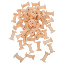 50Pcs Beige Wooden Spools for Yarn Craft DIY Cord Ribbon Organizer