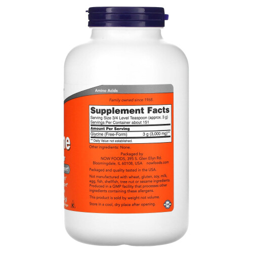 NOW Foods ΝΑΟΥ Φουντς, Γλυκίνη, Πουδέρ Ακατέργαστο, 1 lb (454 g) 1