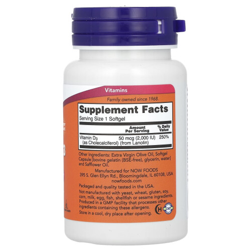 NOW Foods NOW Foods, Βιταμίνη D-3, Υψηλή Δύναμη, 2,000 IU, 240 Μυρωδικά 1