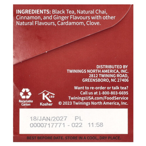 Twinings Twinings, Tè Nero Gustato, Chai, 25 Bustine da Tè, 1.76 oz (50 g) 1
