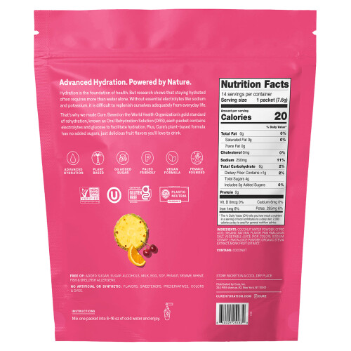 Cure Hydration, Electrolyte Ποτό Μίγμα, Tropical Punch, 14 Πακέτα, 0.27 oz (7.6 g) Each 1