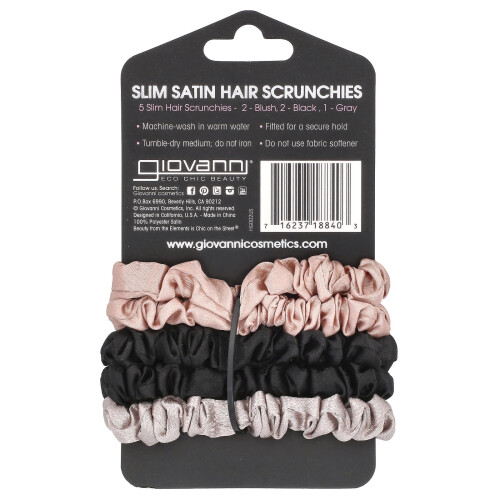 Giovanni Giovanni, Scrunchie per Capelli Slender Satin, Rosso, Nero, Grigio,  5 Scrunchie 1