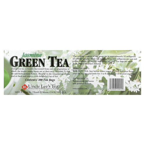 Uncle Lee's Tea, Jasmin Grön Te, 100 Tebagger, 5.64 oz 1