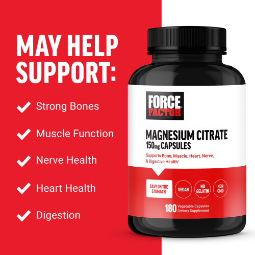 Force Factor, Σιτράτη Μαγνησίου, 150 mg, 180 Φυτικά Φιάλες 2