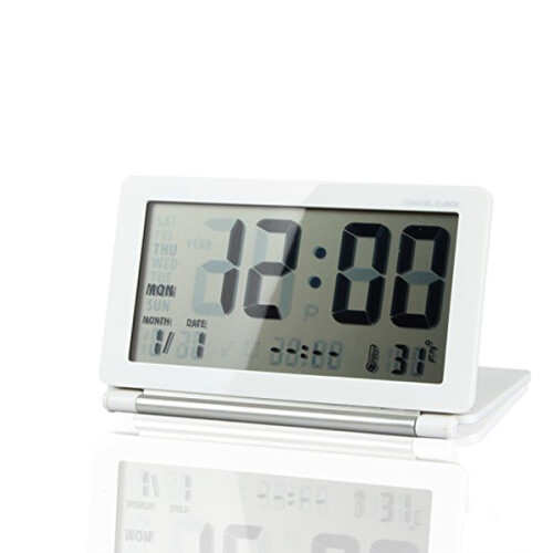 3Pcs Folding Digital Clock White Ultra Thin LCD Desk Alarm with Snooze