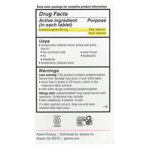 Genexa, Kids' Αلمهρα & Φήρ, Ηλικίες 2-11, Grape, 80 mg, 24 Chewable Tablets 1