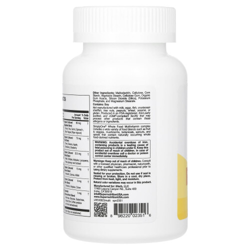 Super Nutrition, Multivitamin cu Alimente Complexe, 90 Tablete 2