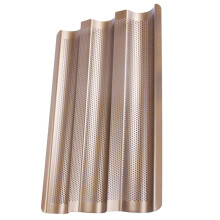 3Pcs Golden Nonstick Bread Baking Mold Pan Perforated French Loaf Tray