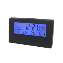 2Pcs Black Alarm Clocks with Weather Display for Desktop