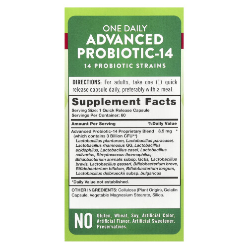 Nature's Truth, One Daily Advanced Probiotic-14, 3 Billion CFU, 60 Quick Release Capsules 1