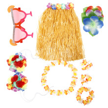 1Set Tropische Party Set Met Lei, Haarclip En Hawaiiaanse Grasrok