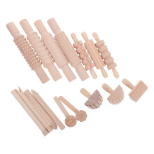 2Sets Wood Pottery Tools for Kids Beige Clay Stamps and Dough Tool Set