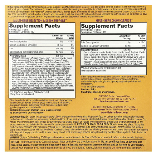 Nature's Secret, Ultimate Renhet, 2 Del Total-Kropp Program, 2 Flaskor, 120 Tabletter Varje 1