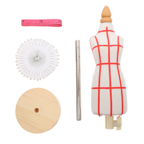 Compact Mini Sewing Mannequin with Wood Base for Fabric Display