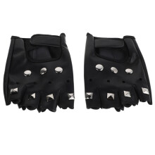 1Pair Black Half Finger Punk Gloves with Rivets for Bikers and Cosplay