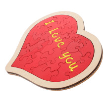 4Sets Portable Wooden Heart-Shaped Puzzle Red Romantic Craft Project