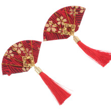 8Pcs Red Cotton Hair Clips Hanfu Style Tassel Hairpins for Girls