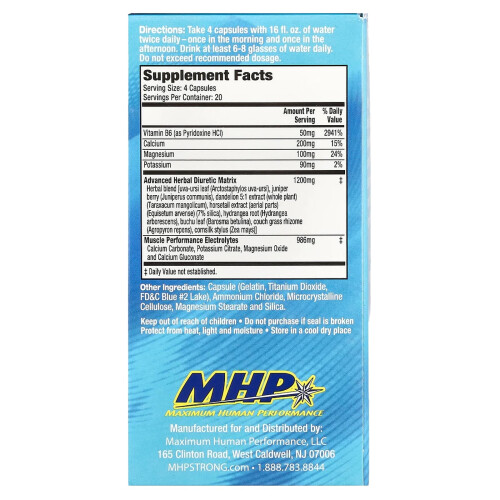 MHP, XPEL Diuretic, Maximum Strength, Caffeine Free , 80 Capsules 1