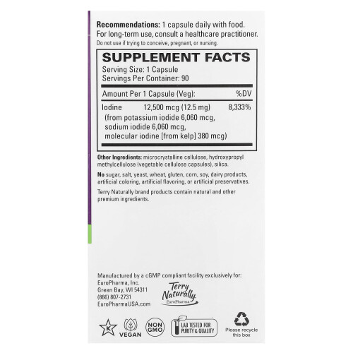 Terry Naturally, Tri-Iodine, 12.5 mg, 90 Φιαλίδια 1