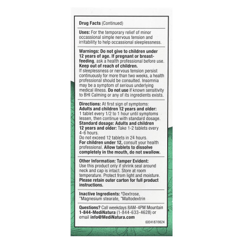 MediNatura, BHI, Calming, 100 Tablets 2