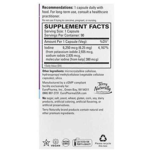 Terry Naturally, Τρι-Ιωδίνη, 6.25 mg, 90 Φιάλες 1
