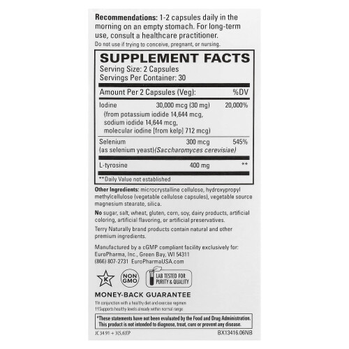 Terry Naturally, Asistență pentru Tireoglos, cu Selenium, 60 Capsule 1