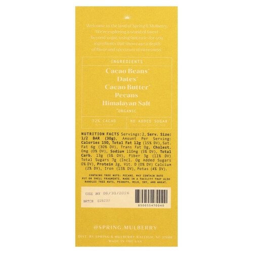 Spring & Mulberry, Chocolade met Dater, Pecan Date, 2,1 oz (60 g) 1