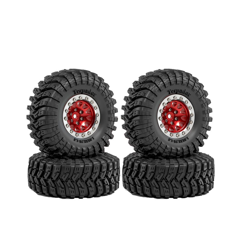 4Pcs 1.3 Inch Tires And Wheels Set For Trx4m Scx24 Fms Fcx24 1/18 Rc Crawler,Rubber Tires With Metal Rim Red 6034186049014