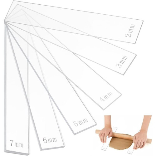 12Pcs 6 Size Acrylic Polymer Clay Depth Guide Set, 2,3,4,5,6,7mmAdjustable Clay Rolling for Polymer Earrings, Roller
