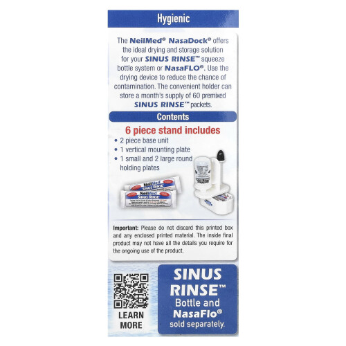 NeilMed, NasaDock Plus, Στάθμη Στεγνώματος με Σάκετες Αποθήκευσης, Λευκό, 1 NasaDock Plus Στάθμη 1