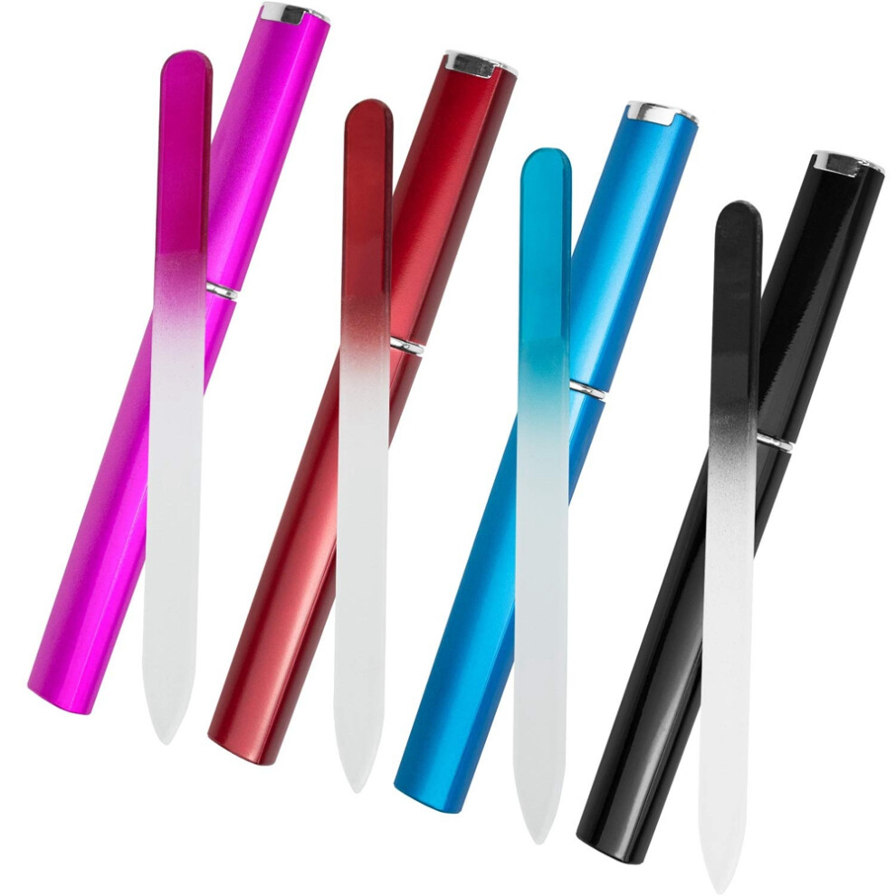 4 Pack Glass Nail File, Crystal Nail Files with Case, Double Sided Finger Nail Files, Professional Manicure Nail Care