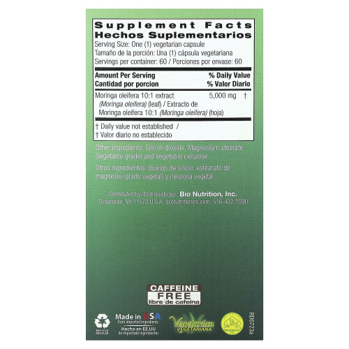Bio Nutrition, Moringa, 5,000 mg, 60 Vegetarian Capsules 1