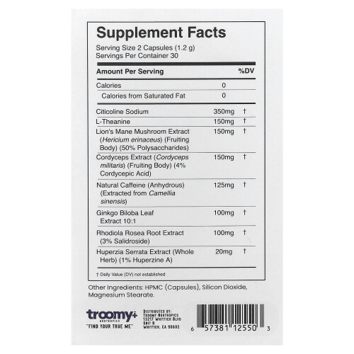 Troomy Nootropics, Poder Cerebral, 60 Cápsulas 1