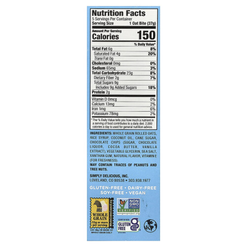 Bobo's Oat Bars, Chocolade Chip Oat Bites, 5 Bites, 1,3 oz (37 g) Elke 1
