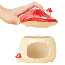 Mushroom Ceramic Hamster Hideout Water Bottle with Stand Food Bowl Hamster Accessories Furniture Sleephouse C