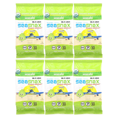 SeaSnax, Οργανική Αλάτι, Wasabi, 6 Πακέτα, 0.18 oz (5 g) Κάθε 2