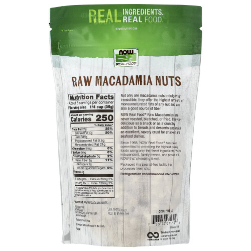 NOW Foods Nuci de Macadamia Crude, Neînsărate, 8 oz (227 g) 1