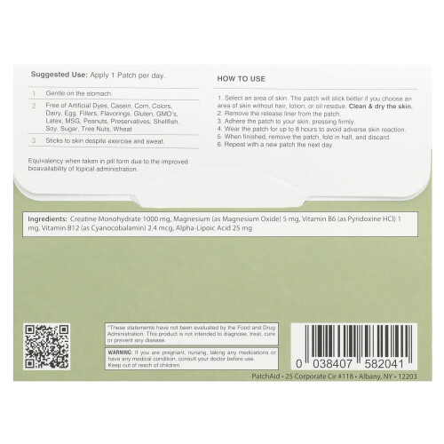 PatchAid, Creatine Monohydraat Patch, 30 Patchen 1