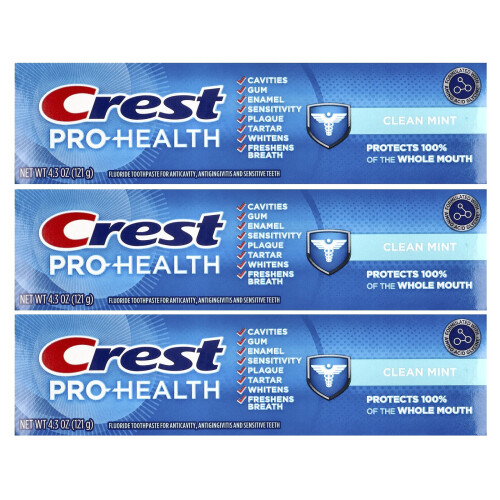 Crest Crest, Pro-Health, Fluoride Toothpaste, Clean Mint, 3 Pack, 4.3 oz (121 g) Each 1