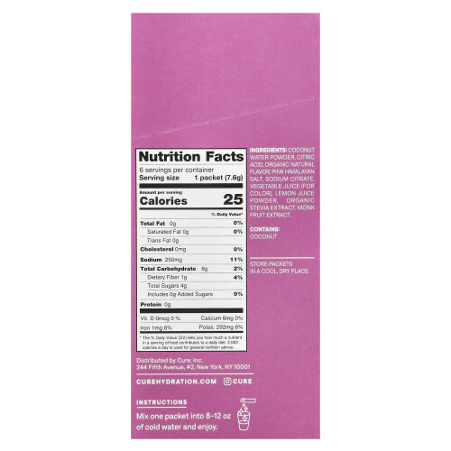 Cure Hydration, Kids, Ηλεκτρολυτικό Ποτό Μίγμα, Fruit Punch, 6 Πακέτα, 0.27 oz (7.6 g) Κάθε 1
