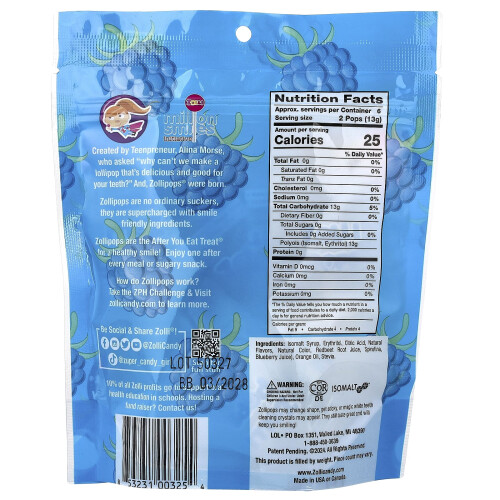 Zollipops, The Clean Teeth Pops, Blue Raspberry, 3.1 oz 1