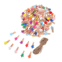 300Pcs Colorful Star-Shaped Mini Clothespins with Jute Rope for Photos