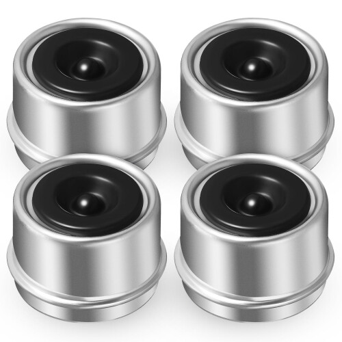 8Pcs Trailer Hub Replacement Caps Silver Metal Rubber Dust Covers
