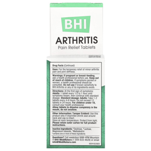MediNatura, BHI, Αρθρίτιδα, Φαρμακευτική Αντιμετώπιση Tablets, 100 Tablets 2