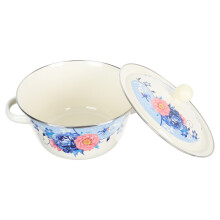 2Pcs Assorted Color Enamels Basin Kitchen Storage Pot with Lid