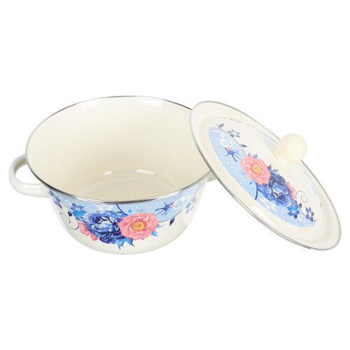 2Pcs Assorted Color Enamels Basin Kitchen Storage Pot with Lid